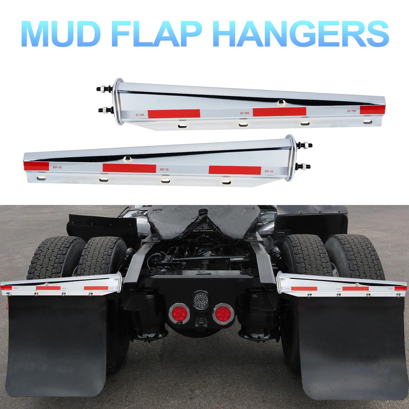 Chrome Truck Mud Flap Hanger – 30" with DOT-C2 Reflective Tape – Dual Bolt Pitch – Pair (646CH)