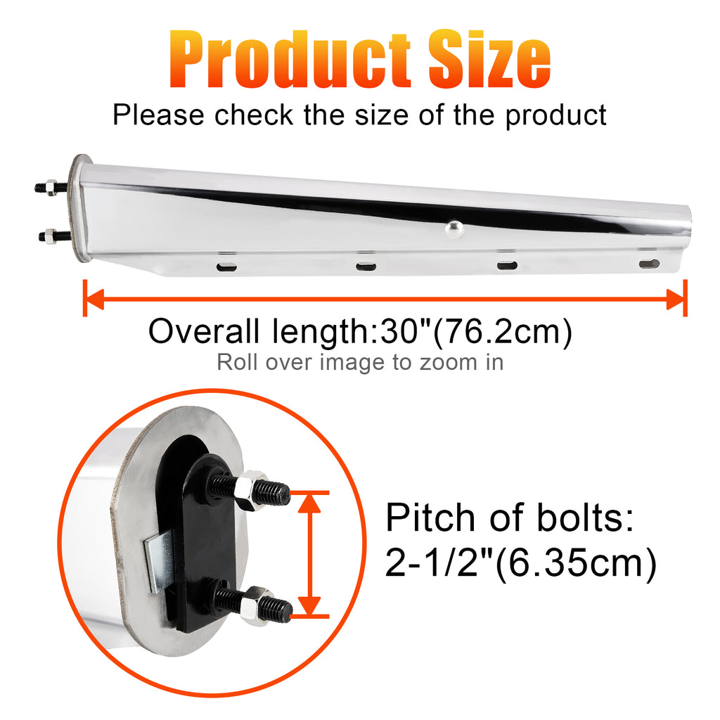 Polished Stainless Truck Mud Flap Hanger – 30" Straight Tapered – Pair (646SS)