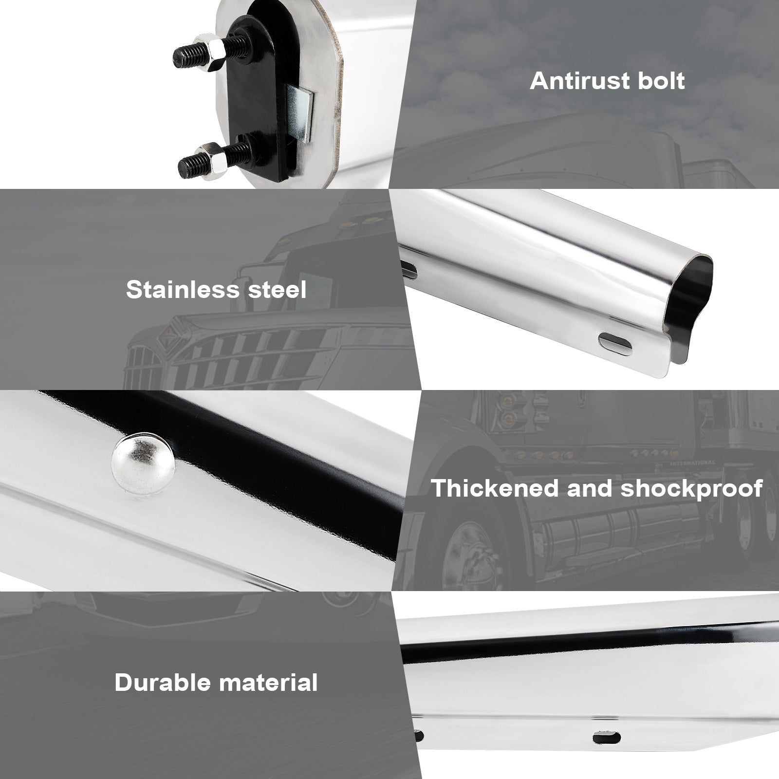 Polished Stainless Truck Mud Flap Hanger – 30" Straight Tapered, MF06 Rev – Pair
