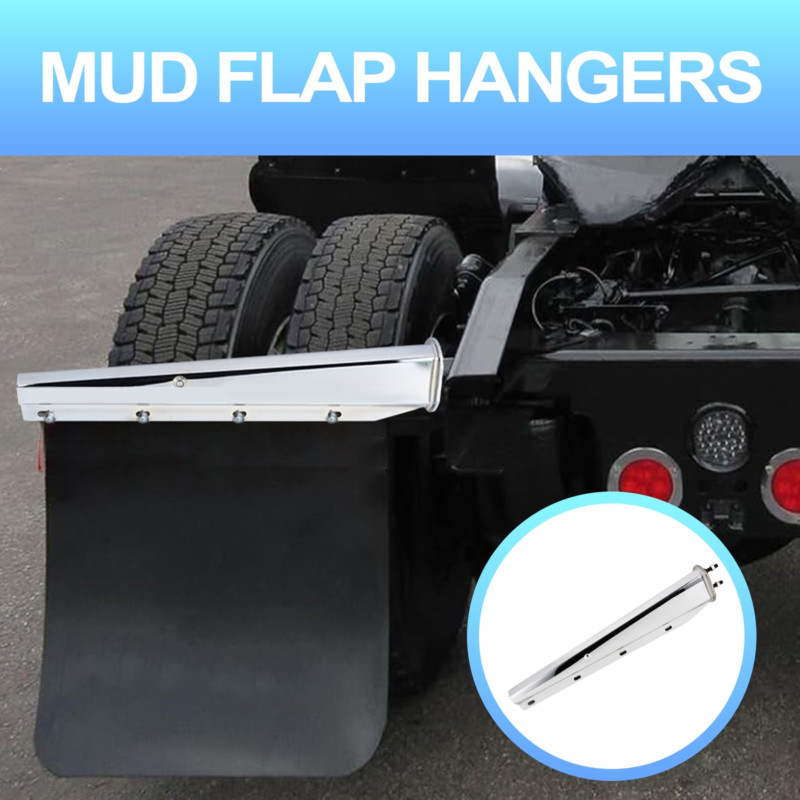 Polished Stainless Truck Mud Flap Hanger – 30" Straight Tapered, MF06 Rev – Pair
