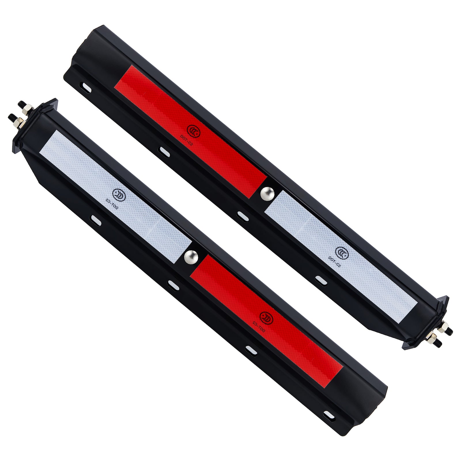 Black Truck Mud Flap Hanger – 30" Straight Rectangular Bar with DOT-C2 Reflective Tape – Pair (655BK)