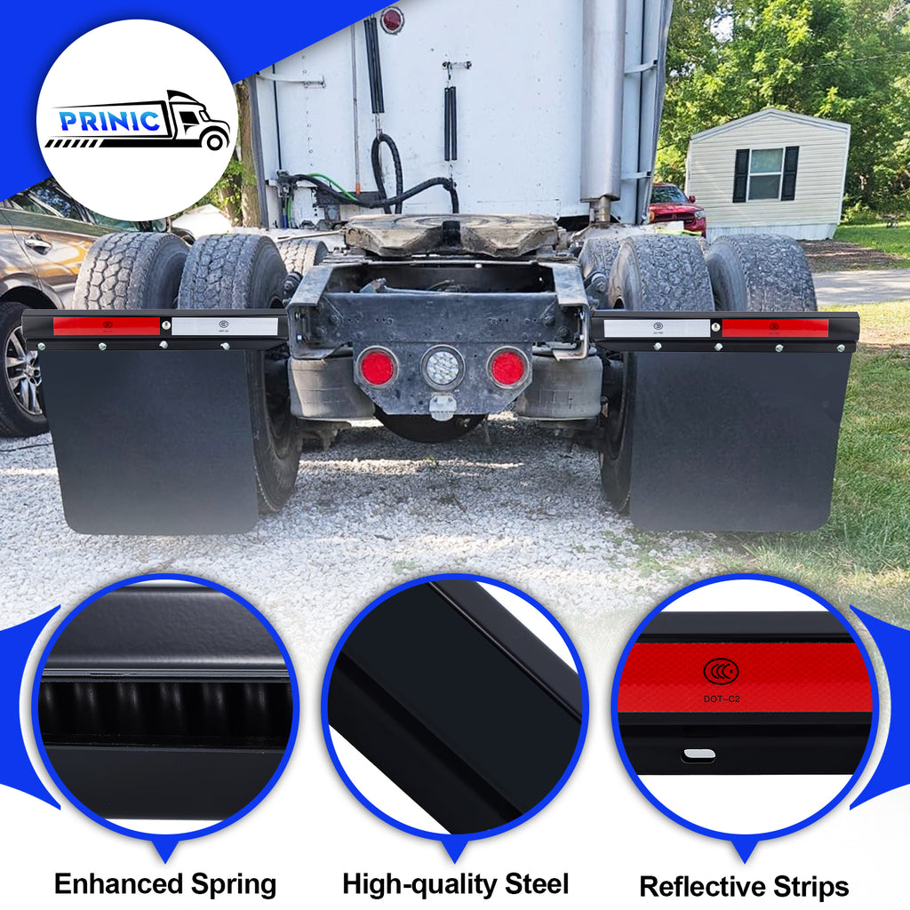 Black Truck Mud Flap Hanger – 30" Straight Rectangular Bar with DOT-C2 Reflective Tape – Pair (655BK)