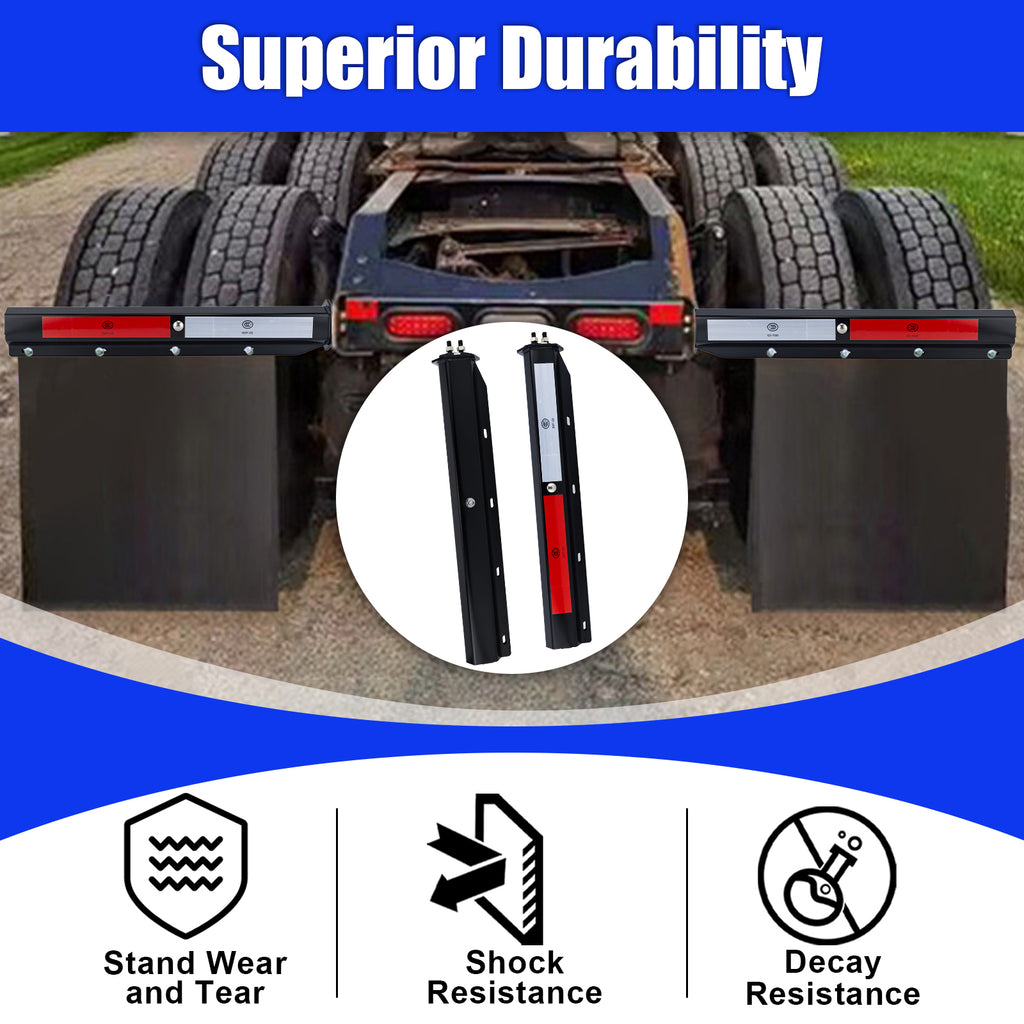 Black Truck Mud Flap Hanger – 30" Straight Rectangular Bar with DOT-C2 Reflective Tape – Pair (655BK)