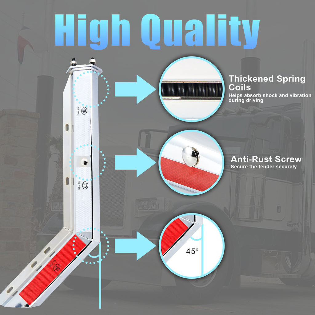 Chrome Truck Mud Flap Hanger – 30" Angled/Bent with DOT-C2 Reflective Tape – Pair (655CH)