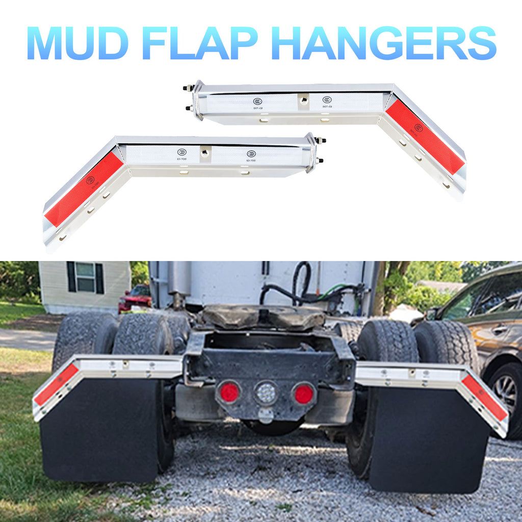 Chrome Truck Mud Flap Hanger – 30" Angled/Bent with DOT-C2 Reflective Tape – Pair (655CH)
