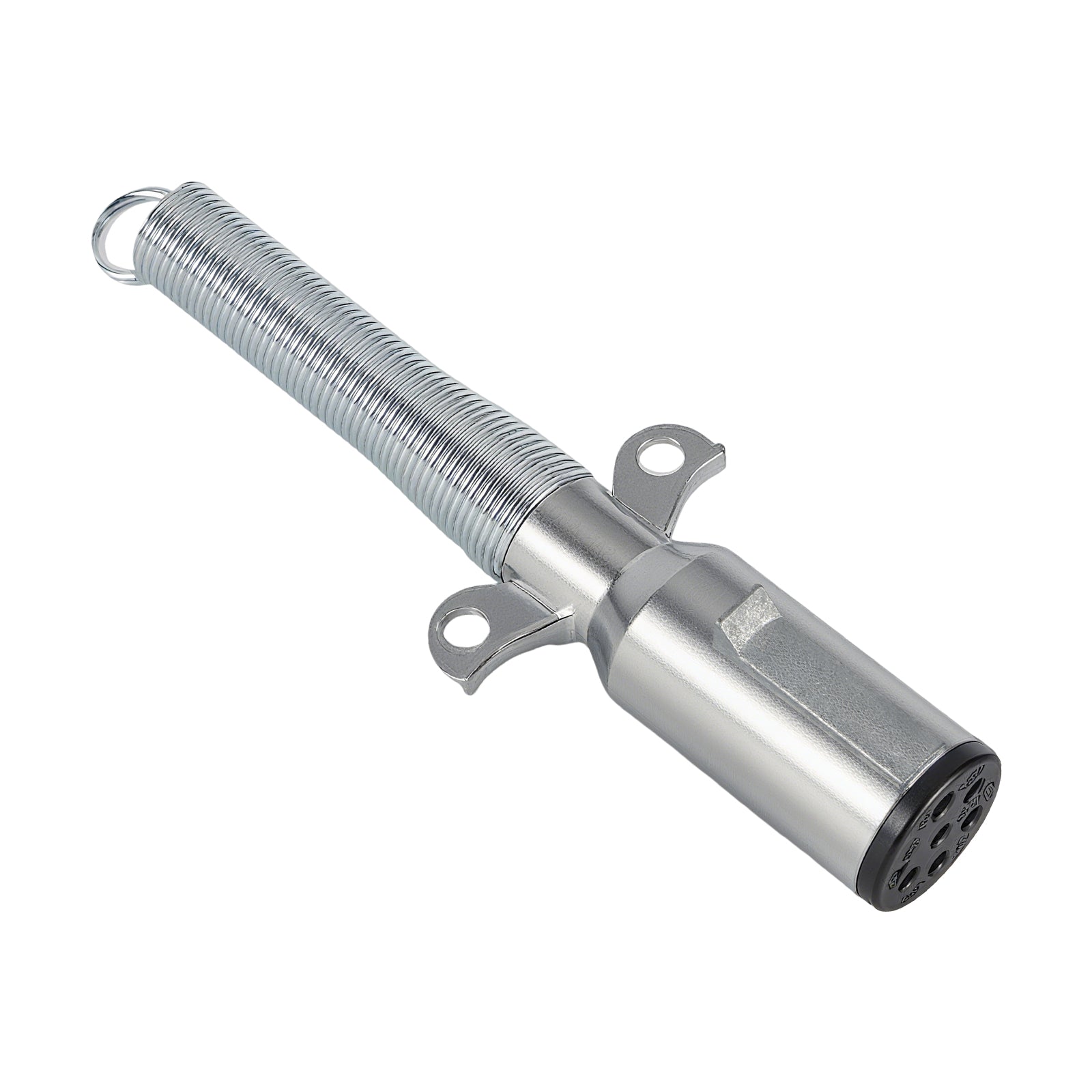 7-Way SAE J560 Trailer Plug — Chrome, Trailer-Side, Spring Strain Relief (SL-S2)
