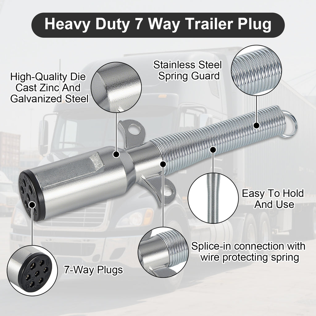 7-Way SAE J560 Trailer Plug — Chrome, Trailer-Side, Spring Strain Relief (SL-S2)
