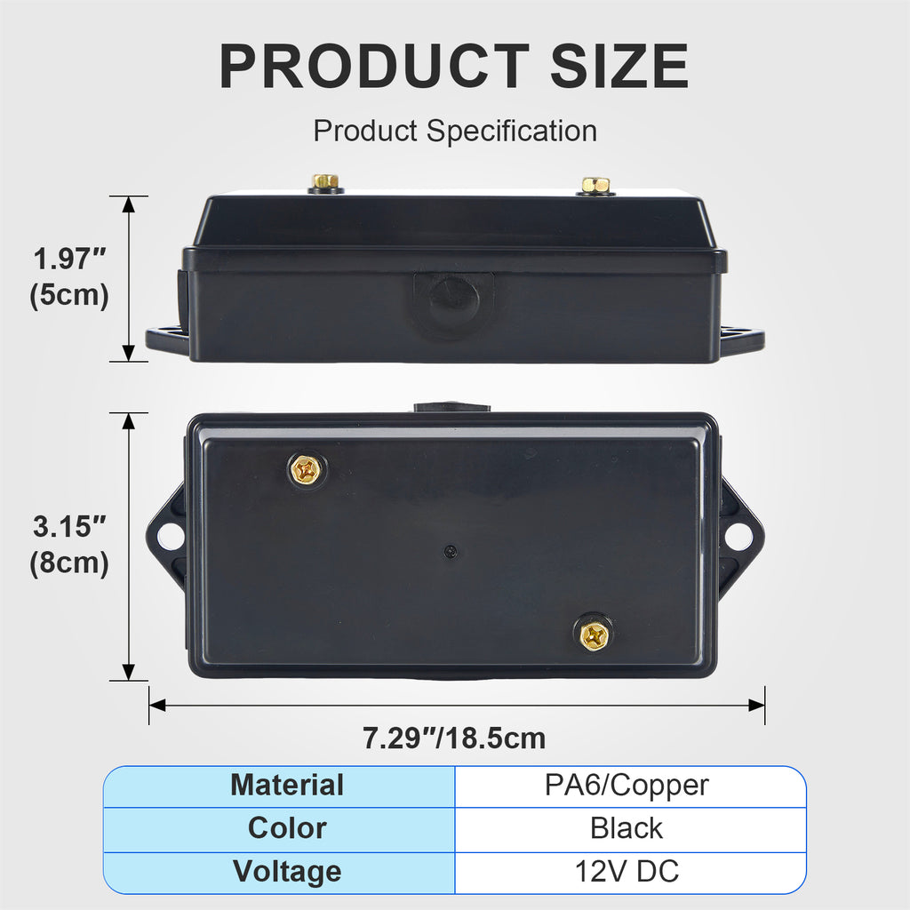 7-Way Trailer Junction Box — Black Plastic with Brass Terminals + Hardware Kit