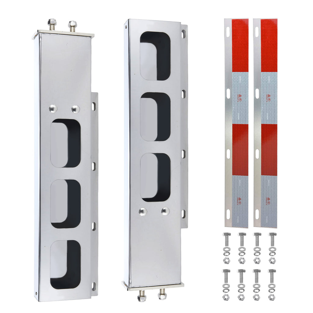 Polished Stainless Mud Flap Bracket Light Housing – Tall Pill-Shape Cutouts – Pair